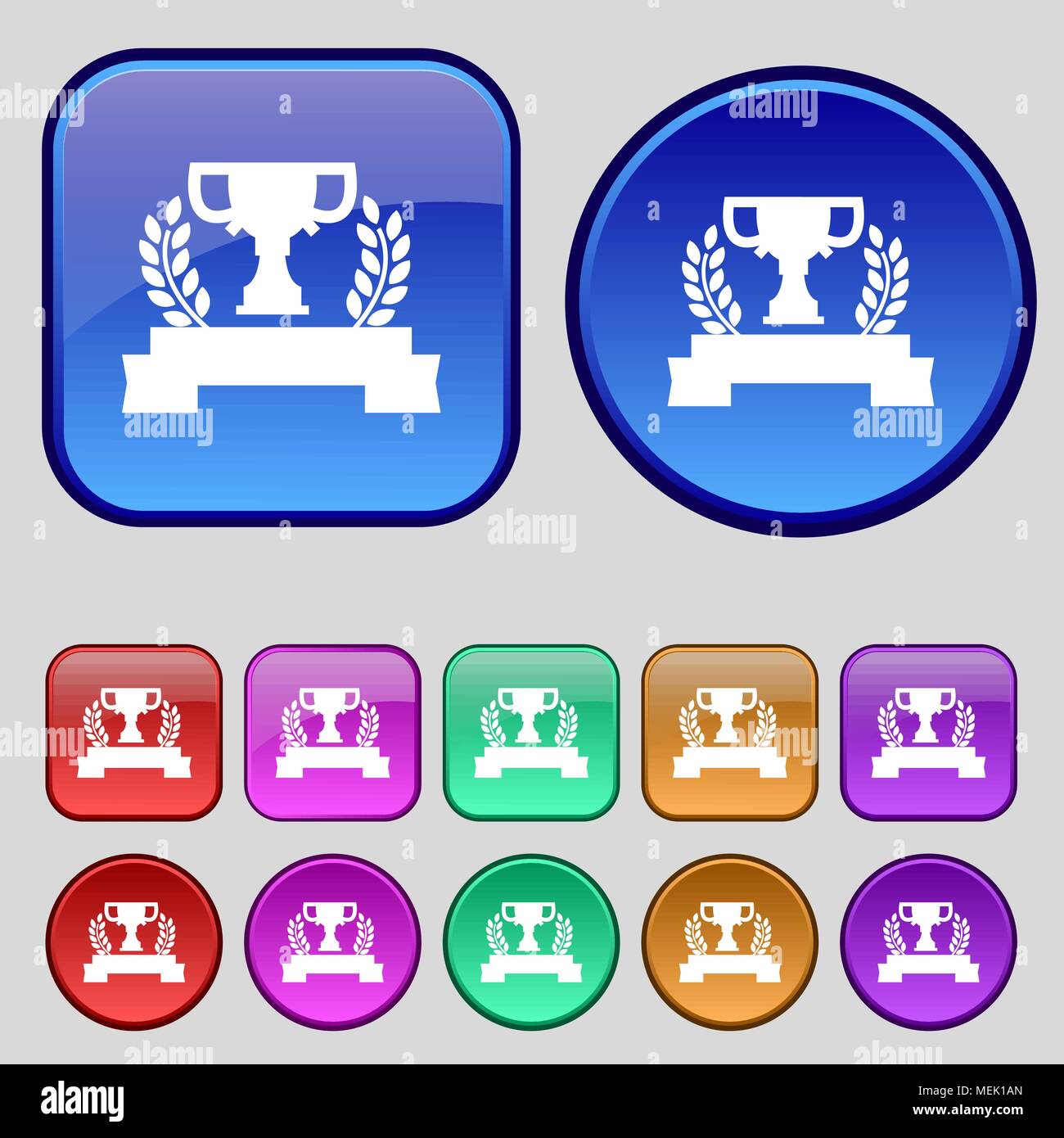 Trophy Cup icon sign. A set of twelve vintage buttons for your design ...