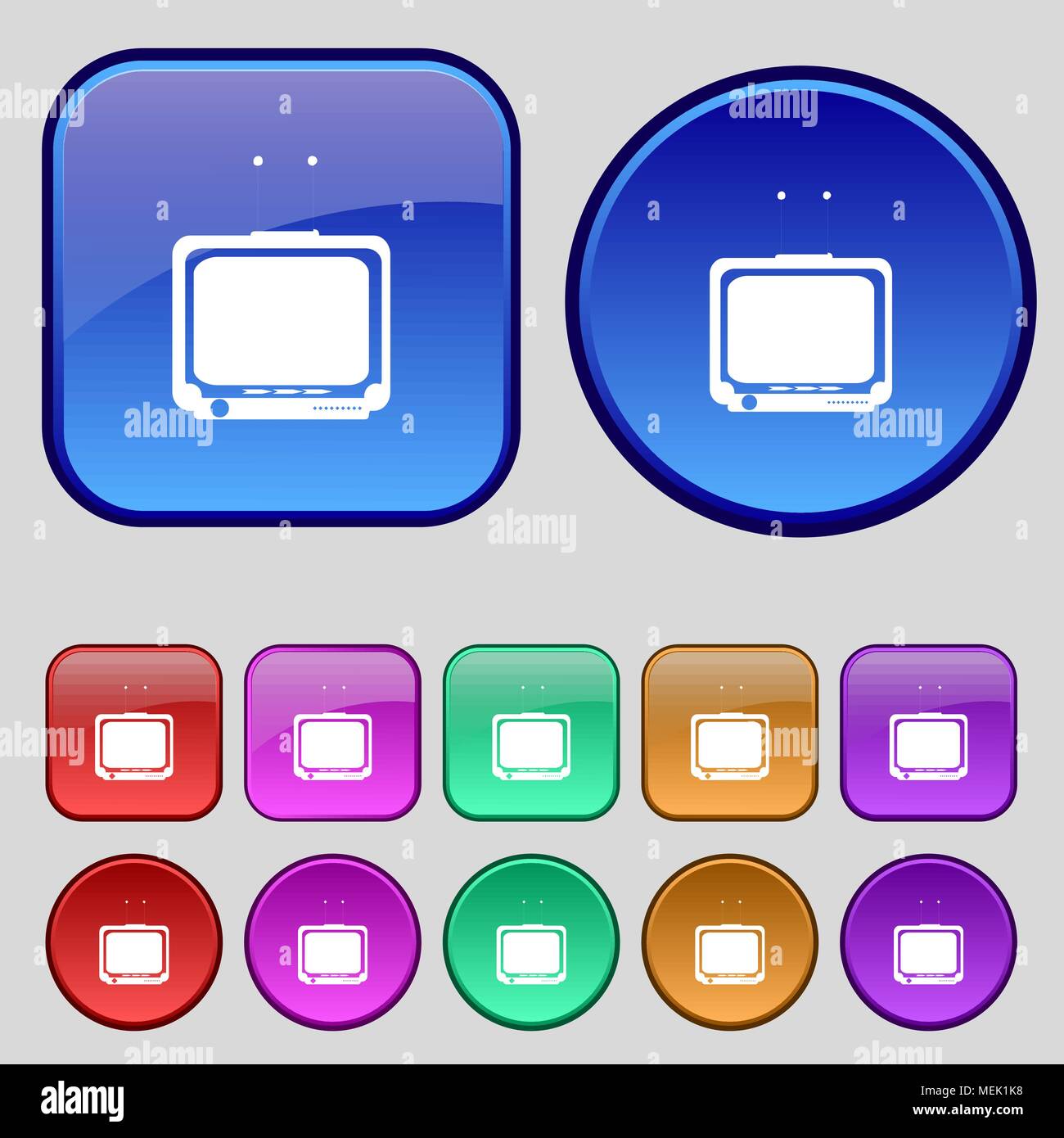 TV icon sign. A set of twelve vintage buttons for your design. Vector ...
