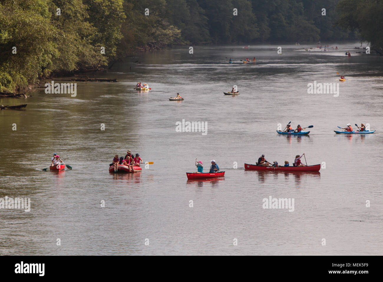 Atlanta, GA, USA July 25, 2015 People raft, kayak and canoe along