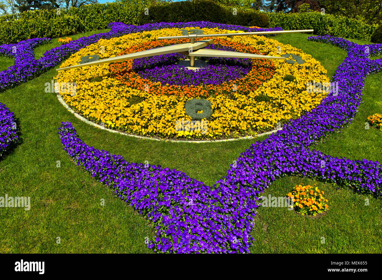 Flower clock, l'horloge fleurie, at the park Jardin Anglais, Geneva, Switzerland Stock Photo
