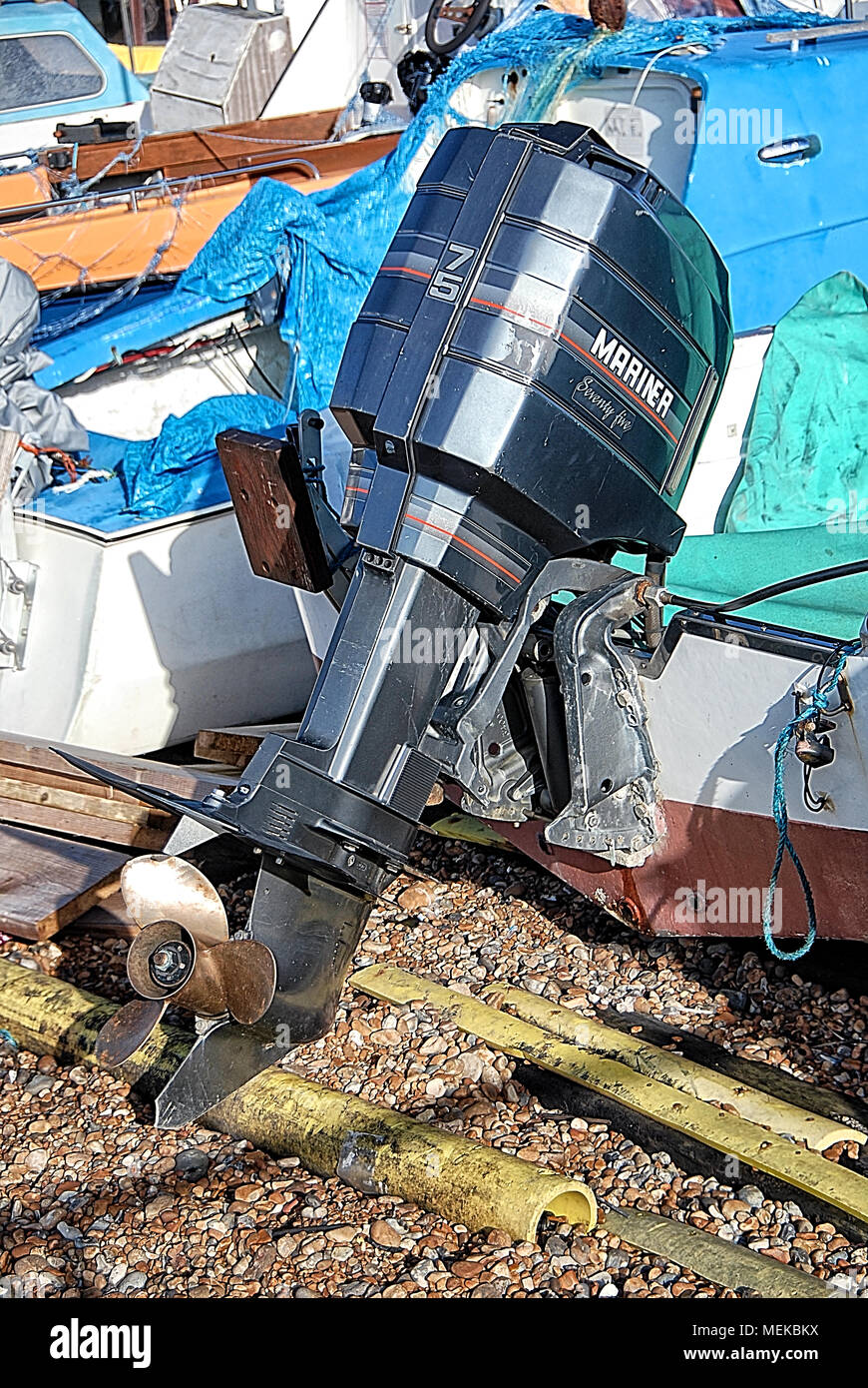 Mariner 75 Outboard Motor Stock Photo