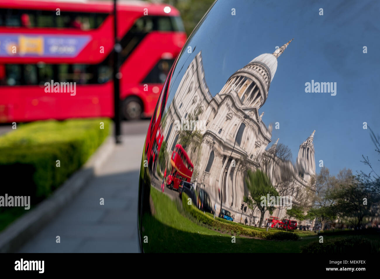 Distorted reflection of St Paul's Cathedral, London UK, reflected in ...