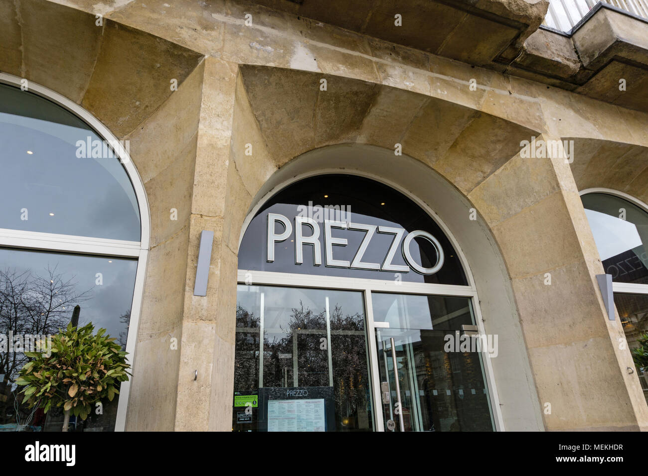 The frontage of Prezzo, a restaurant chain specializing in Italian food; Northampton, UK. Stock Photo