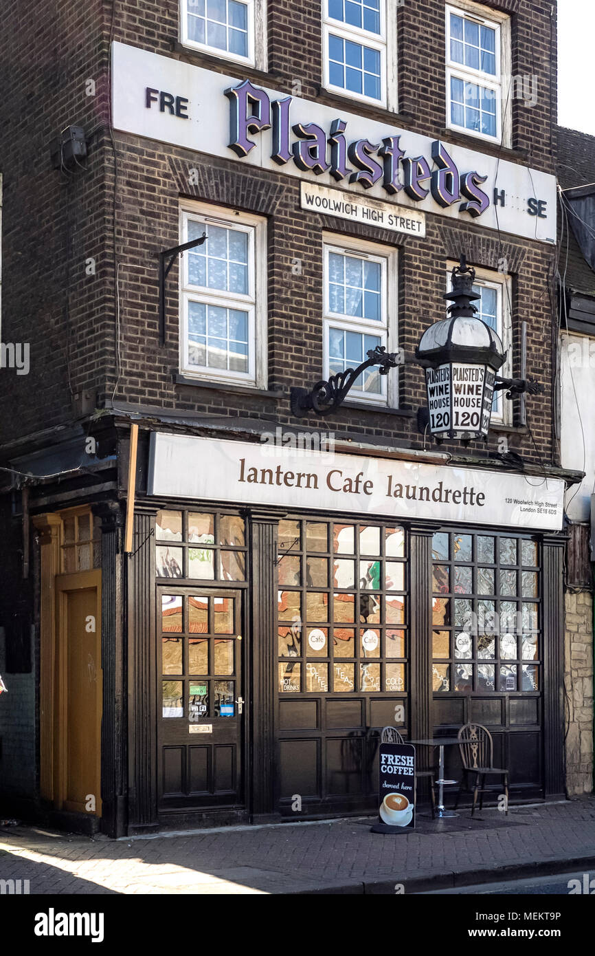 LONDON, UK - APRIL 05, 2018:  Lantern Cafe laundrette on Woolwich High Street Stock Photo