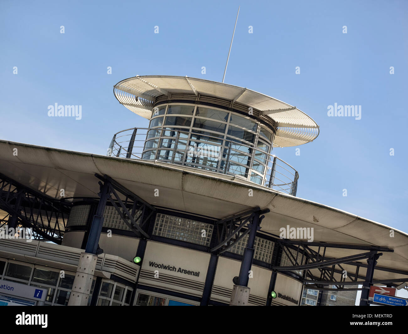 WOOLWICH, LONDON: - APRIL 05, 2018:   Detail of Woolwich Arsenal Railway Station Stock Photo