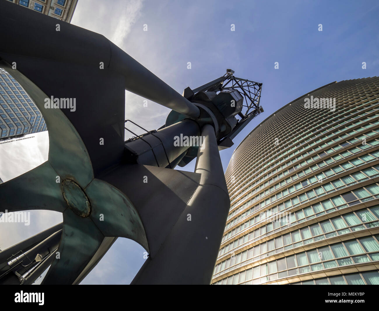 LONDON, UK - APRIL 05, 2018: Dock Cranes at West India Quay in Docklands Stock Photo