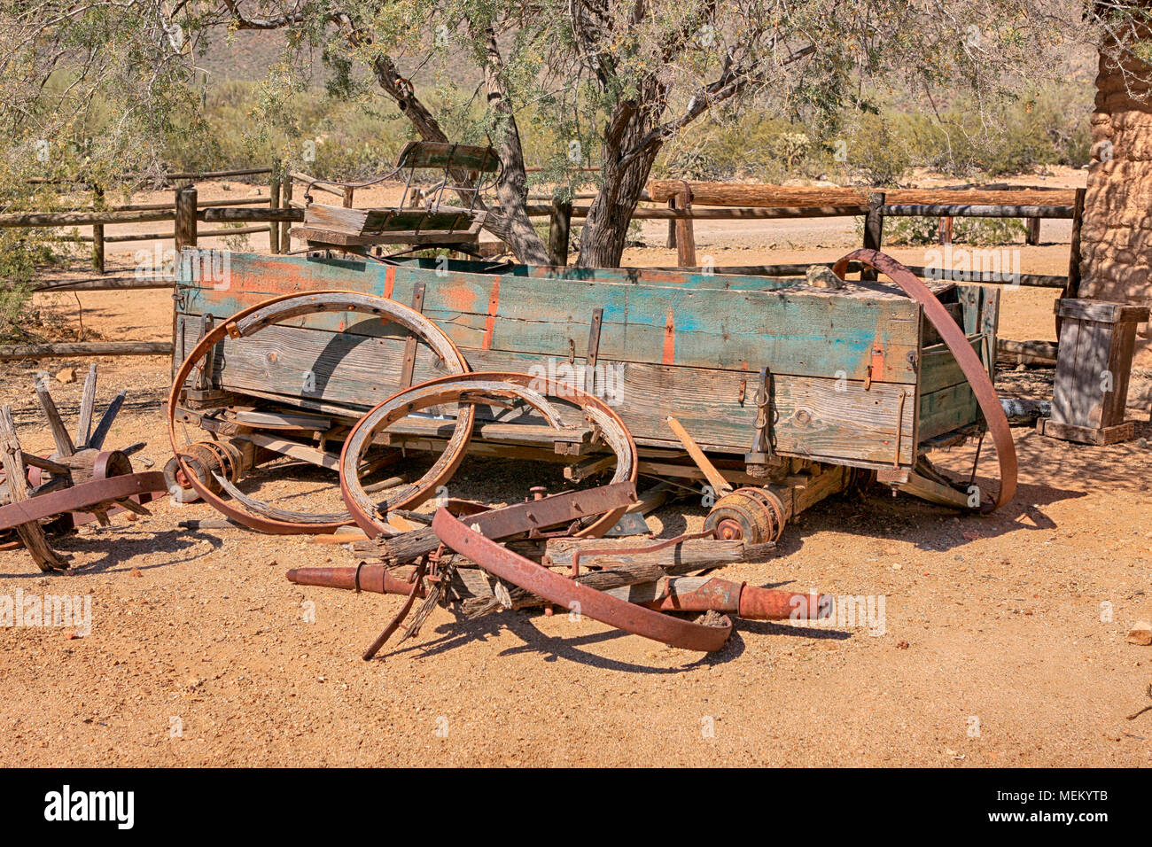 Abandoned film set transport at the Old Tucson Film Studios amusement park in Arizona Stock Photo