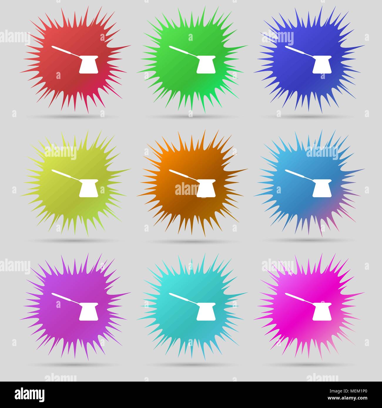 Coffee turk icon sign. A set of nine original needle buttons. Vector illustration Stock Vector