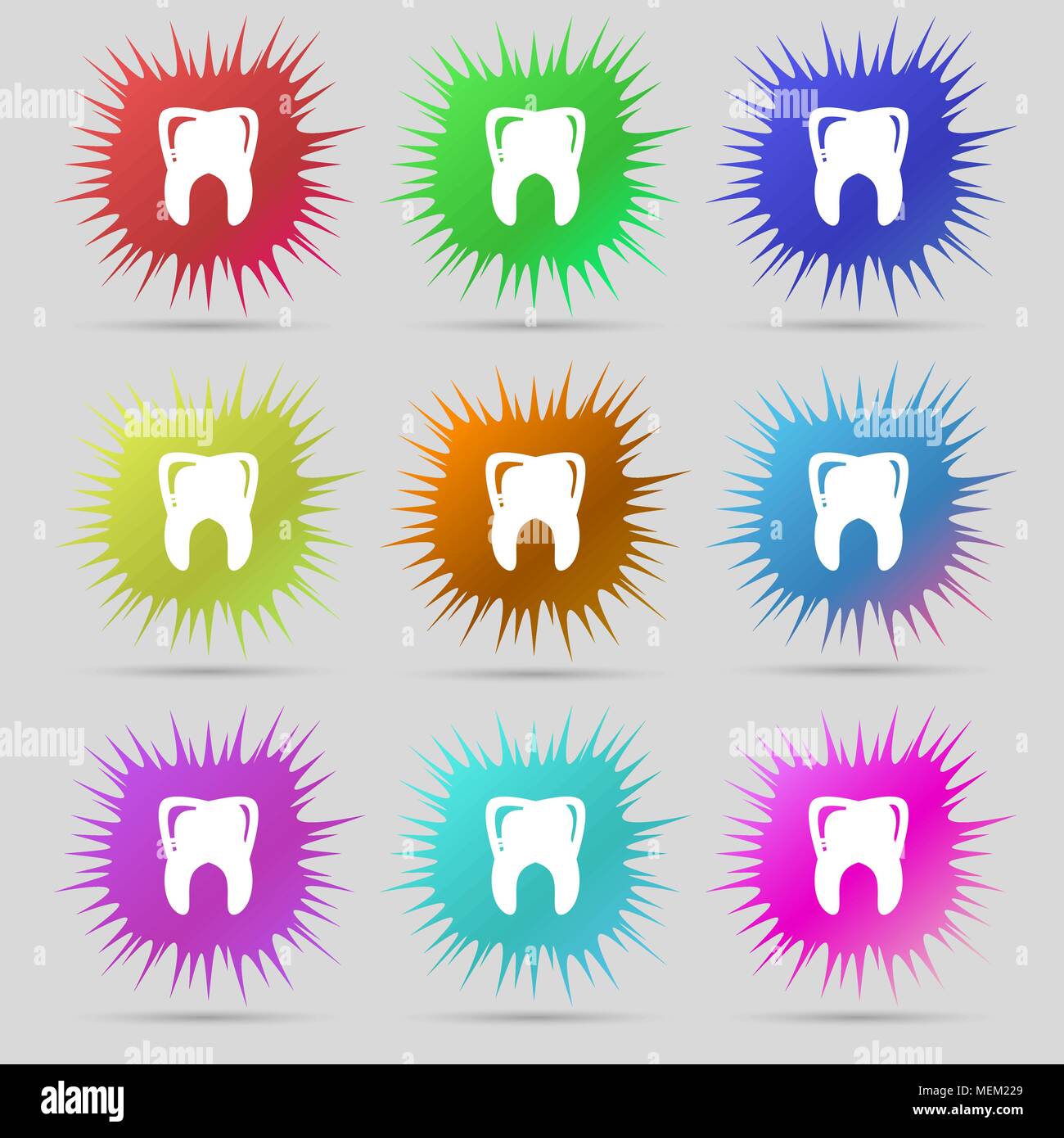 Tooth icon sign. A set of nine original needle buttons. Vector illustration Stock Vector