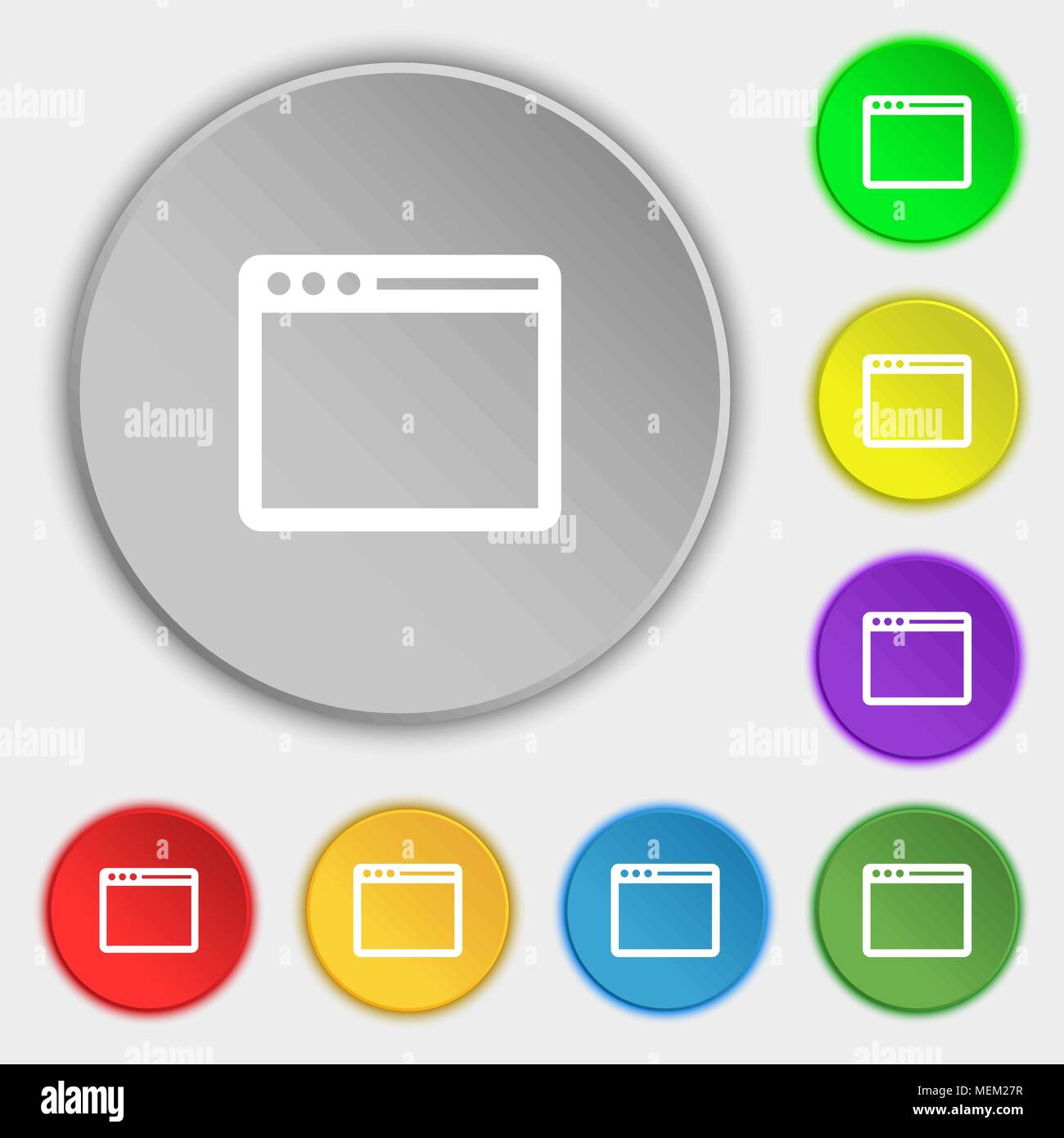 Simple Browser window icon sign. Symbol on eight flat buttons. Vector ...