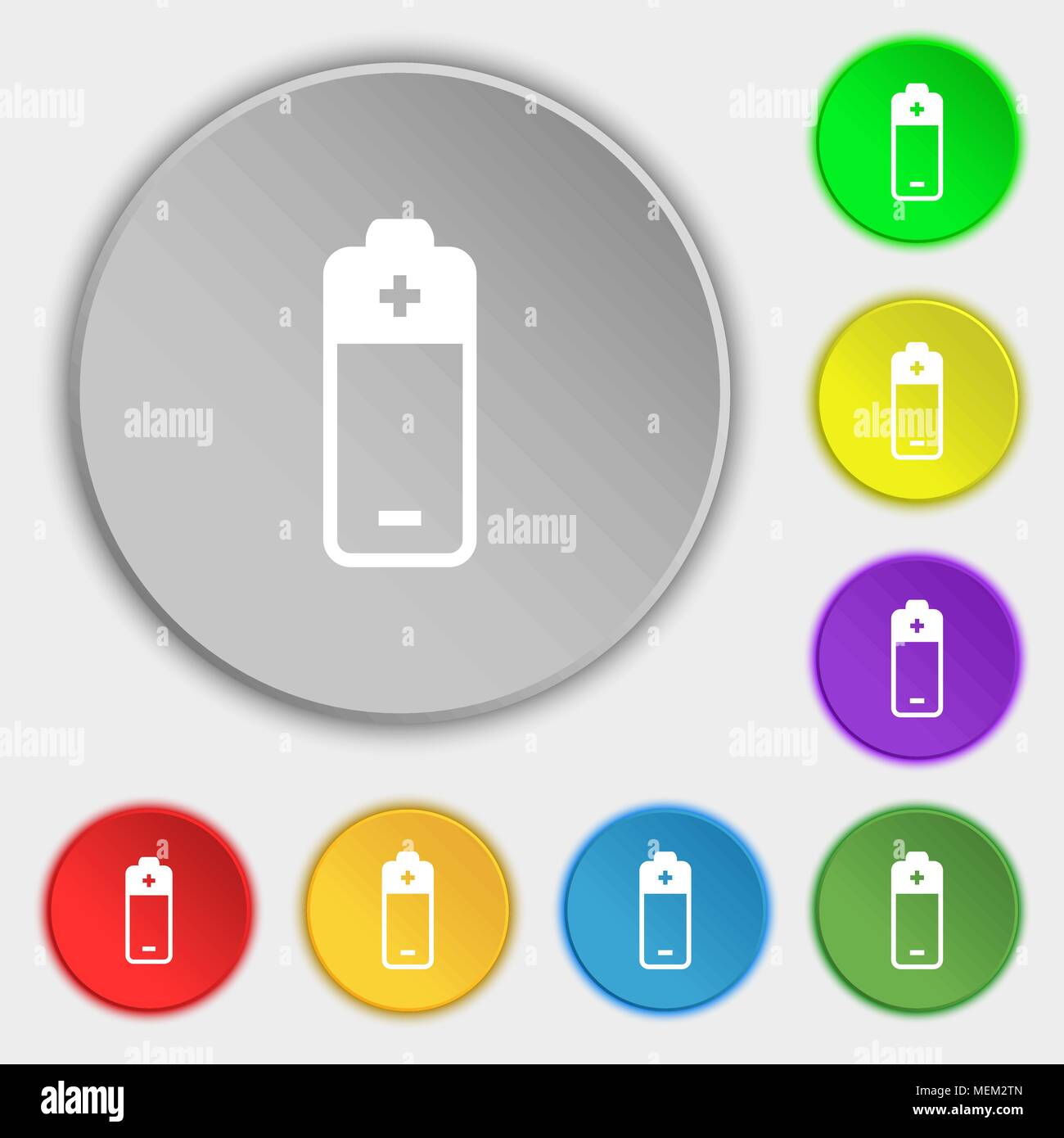 battery icon sign. Symbol on eight flat buttons. Vector illustration ...