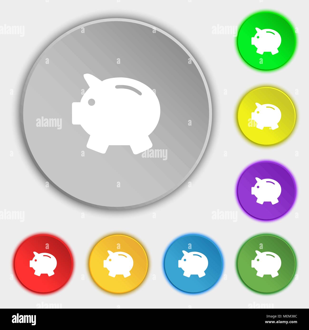 Piggy bank - saving money icon sign. Symbol on eight flat buttons ...