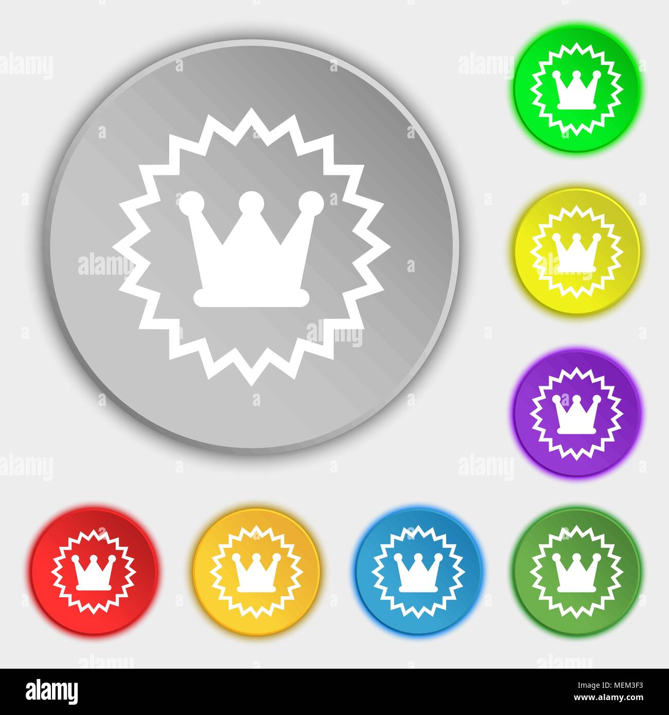 ?rown icon sign. Symbol on eight flat buttons. Vector illustration ...