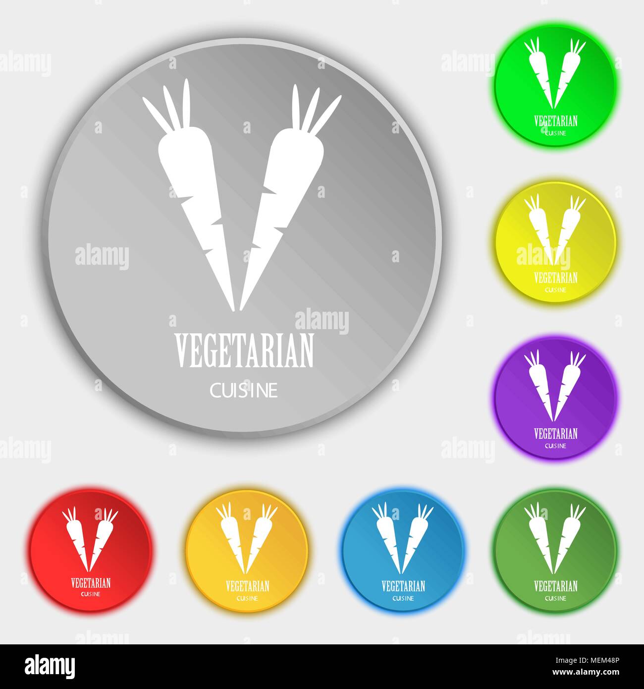 vegetarian cuisine icon sign. Symbol on eight flat buttons. Vector ...