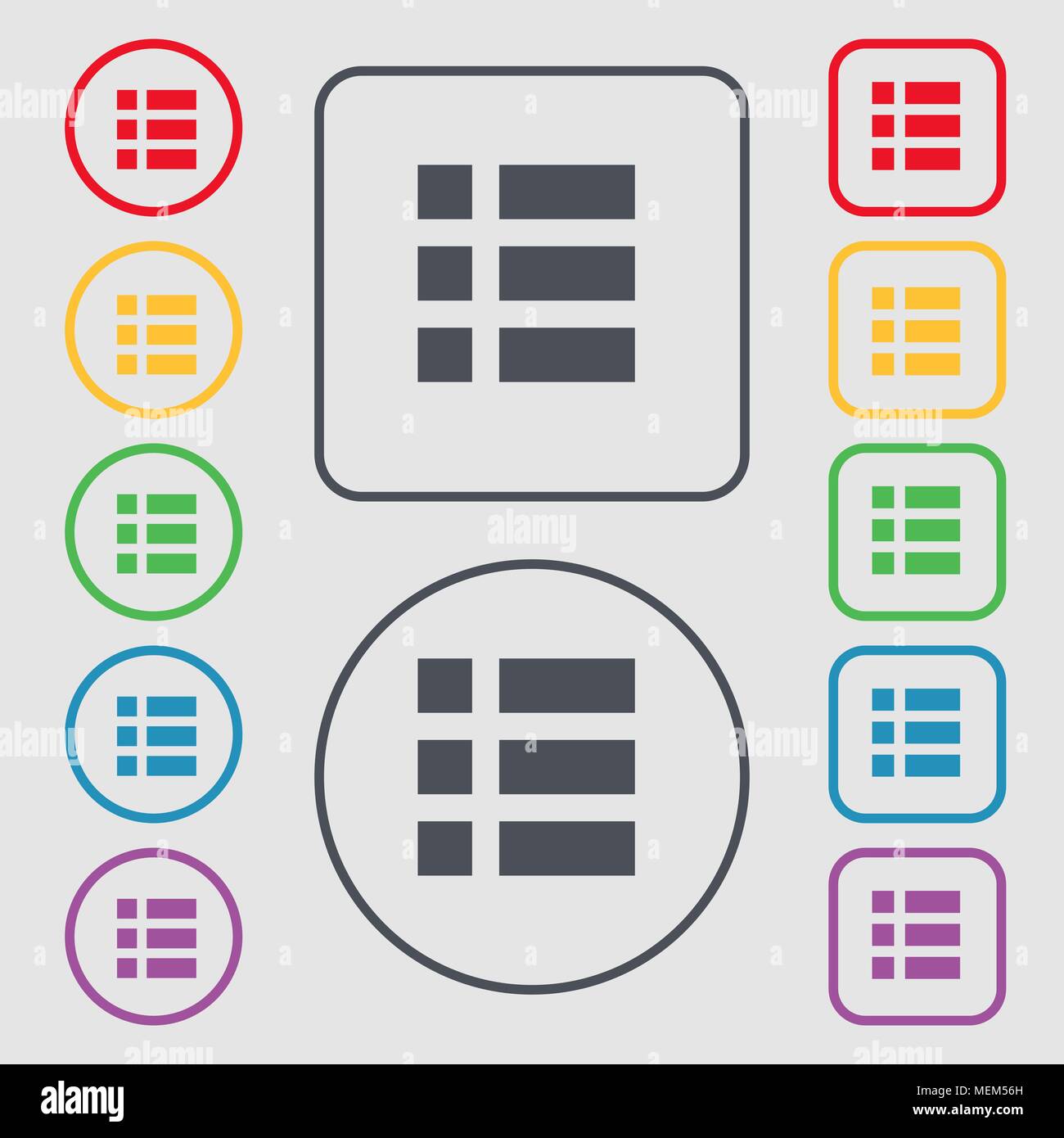 List menu, app icon sign. symbol on the Round and square buttons with ...