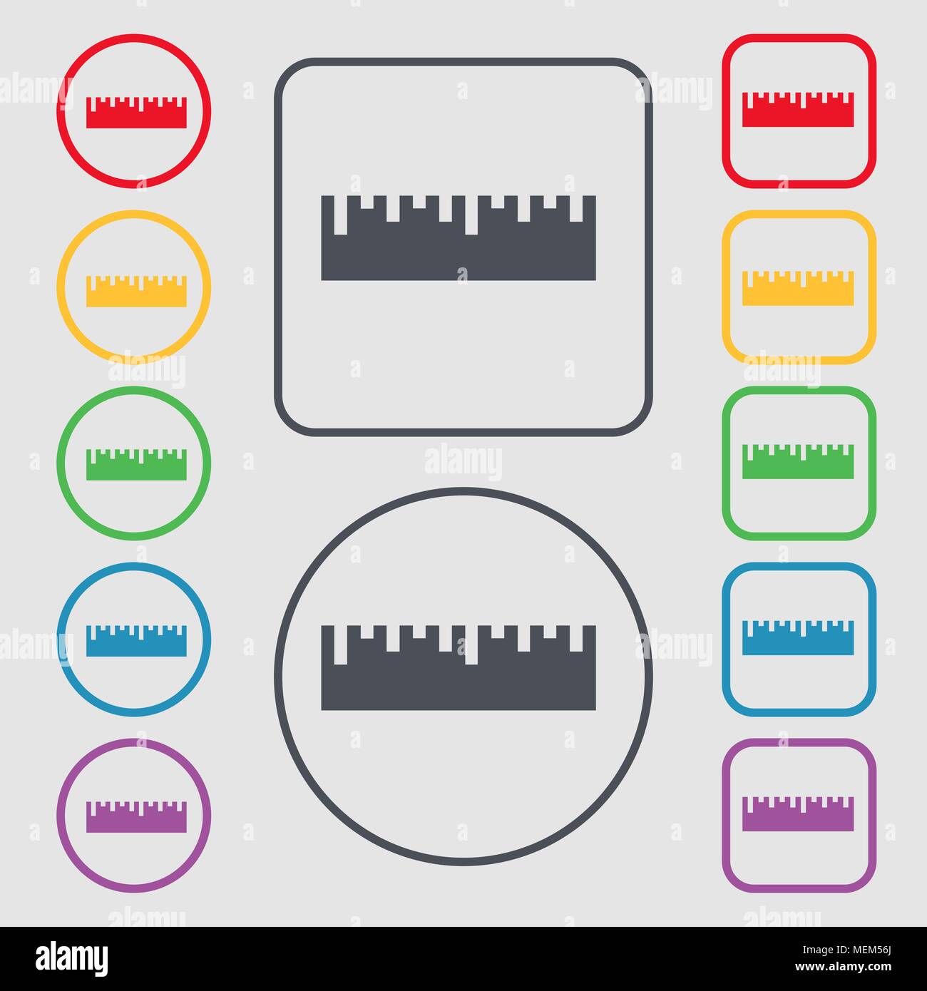ruler icon sign. symbol on the Round and square buttons with frame ...