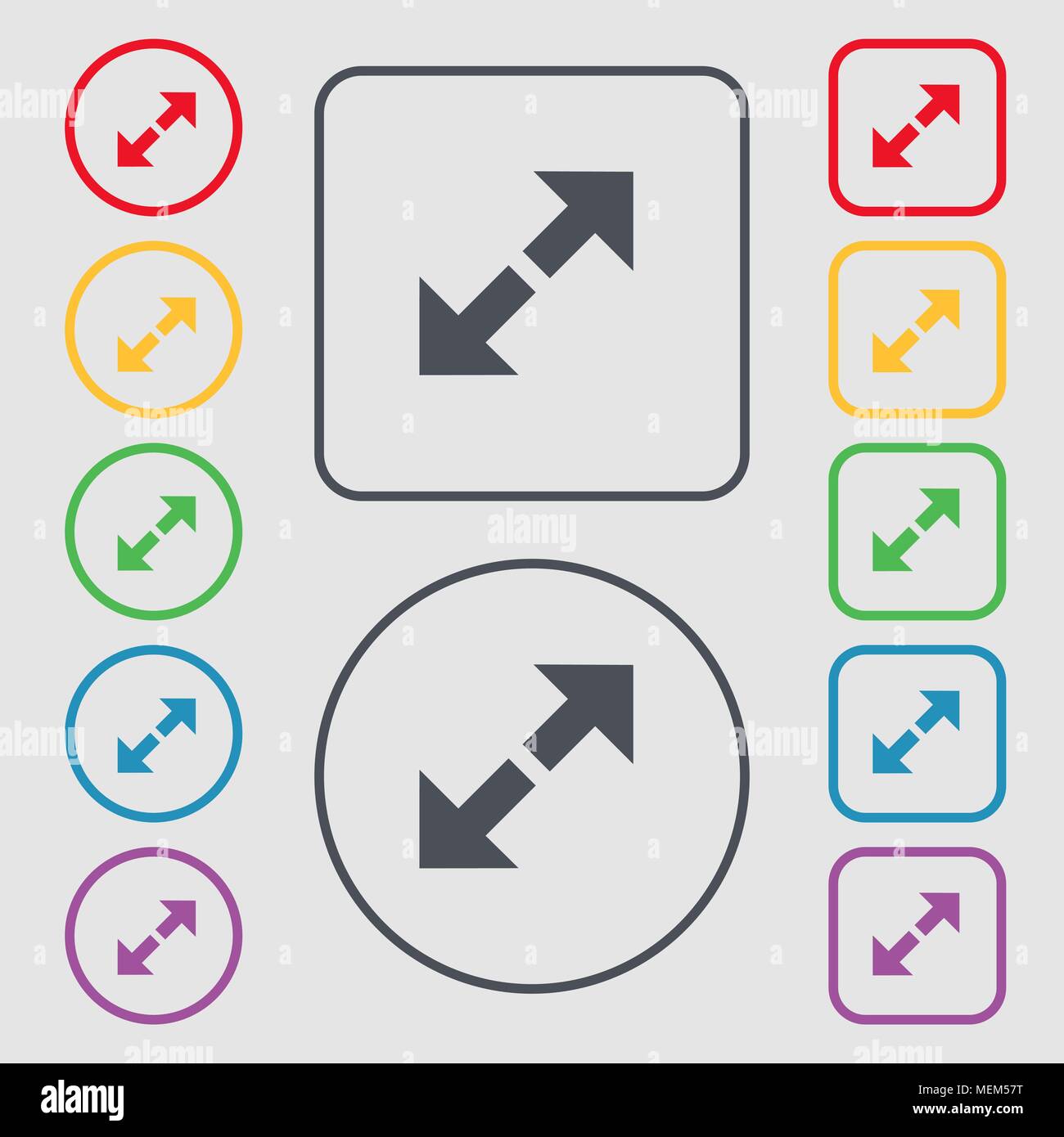 Full screen icon sign. symbol on the Round and square buttons with ...