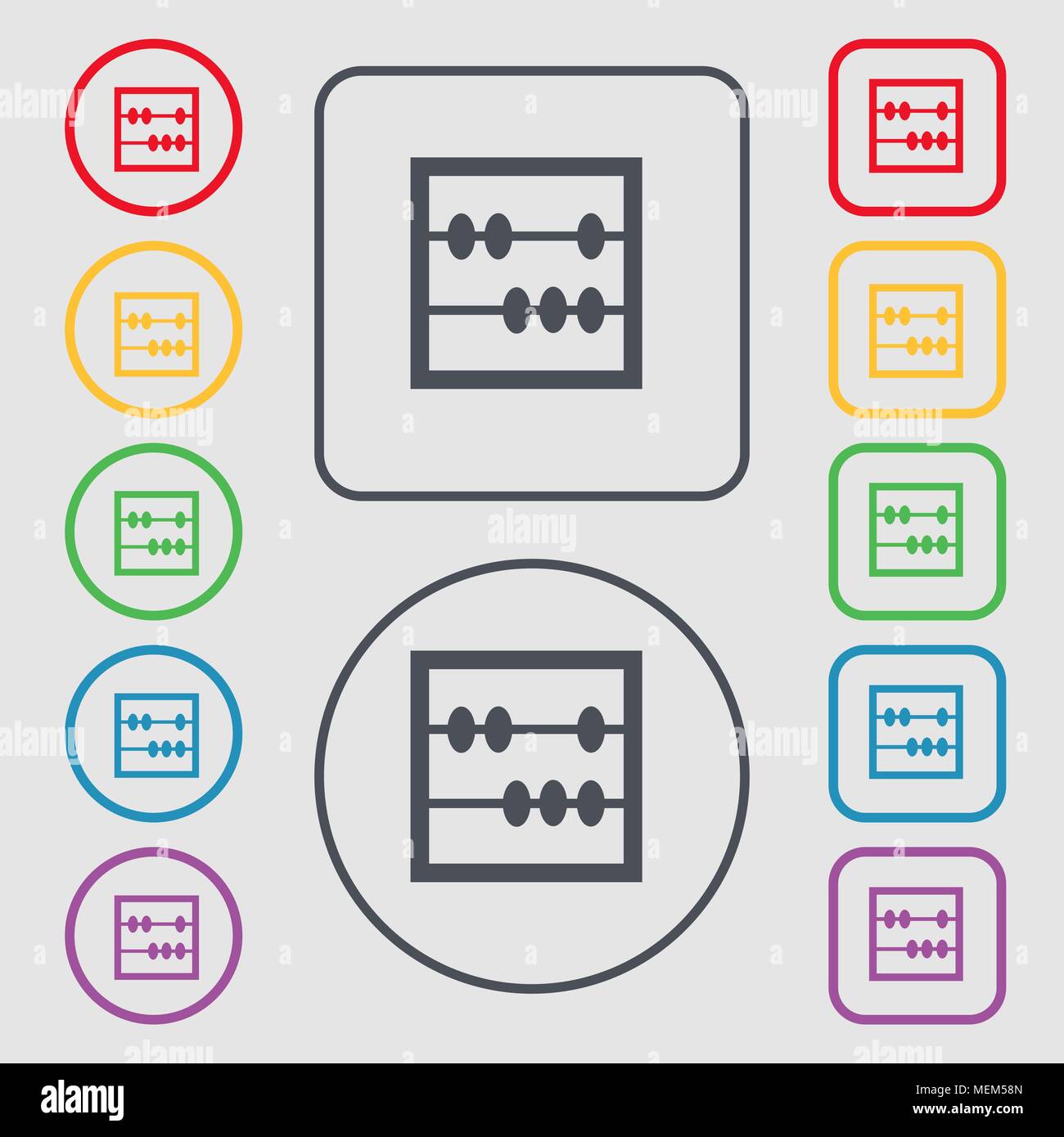 Abacus icon sign. symbol on the Round and square buttons with frame ...