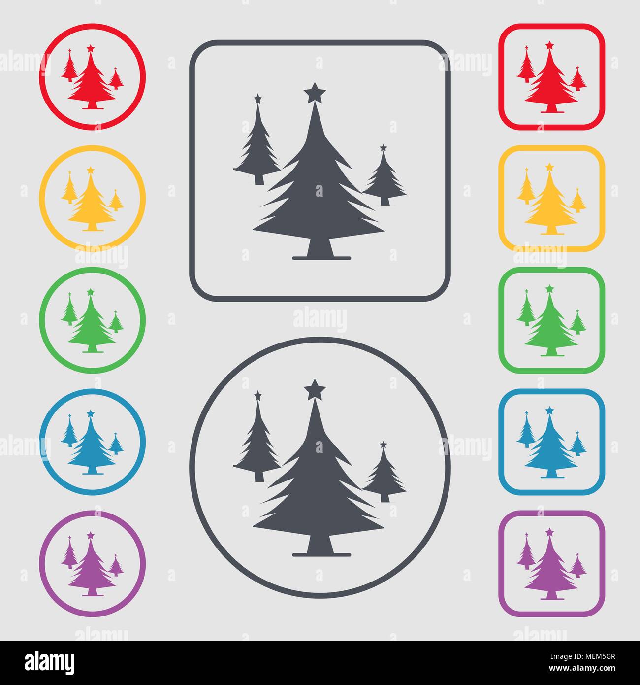 coniferous forest, tree, fir-tree icon sign. symbol on the Round and ...