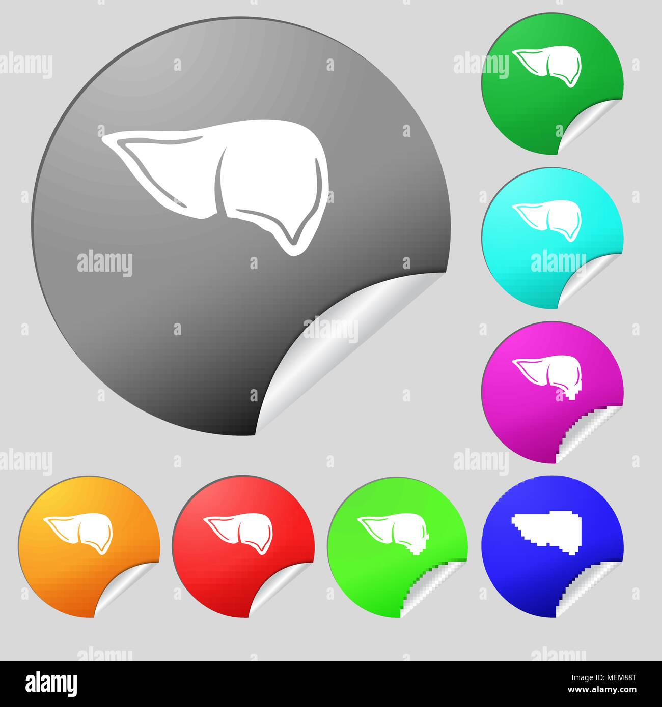 Liver icon sign. Set of eight multi colored round buttons, stickers ...