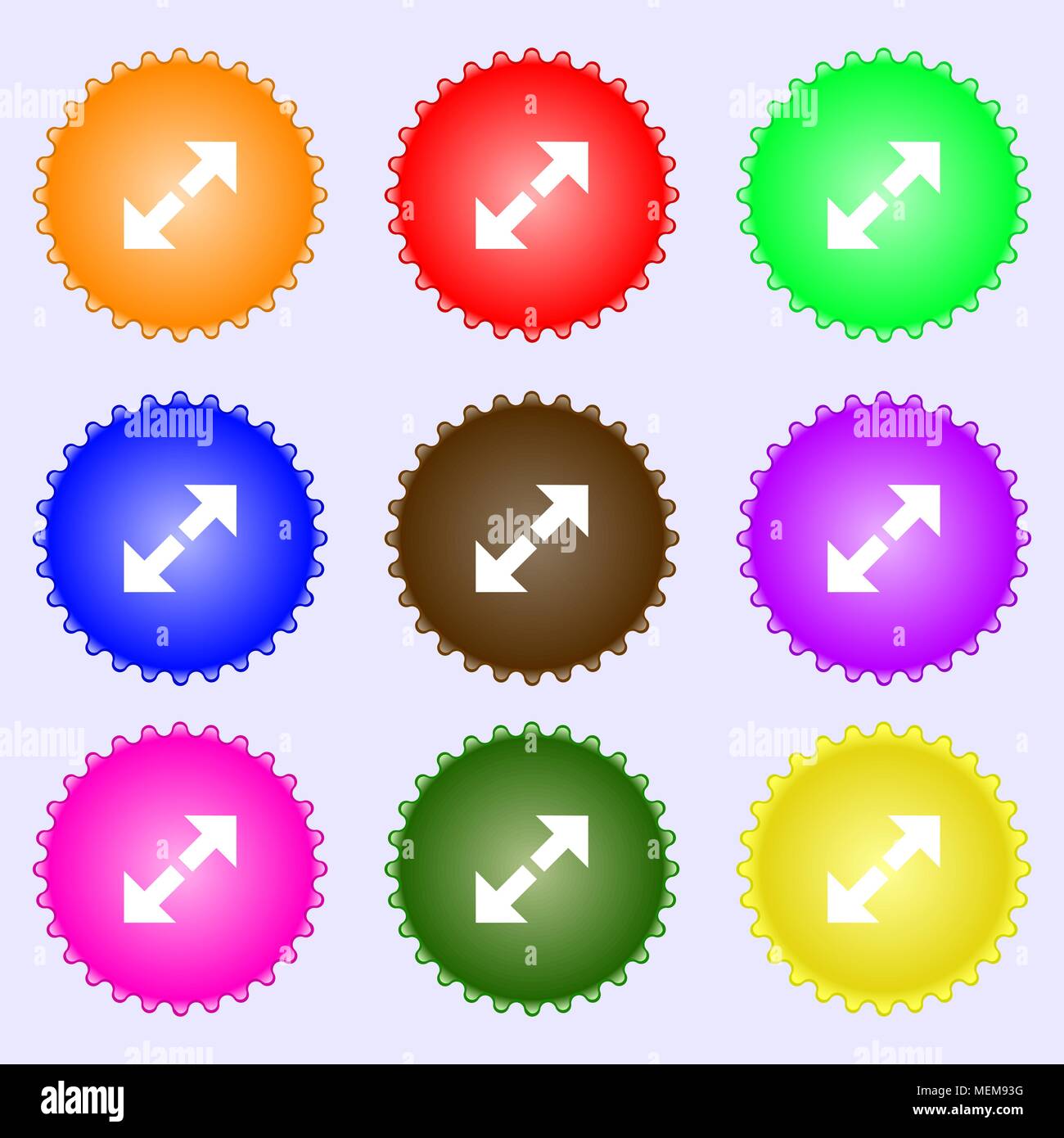 Full screen icon sign. A set of nine different colored labels. Vector ...