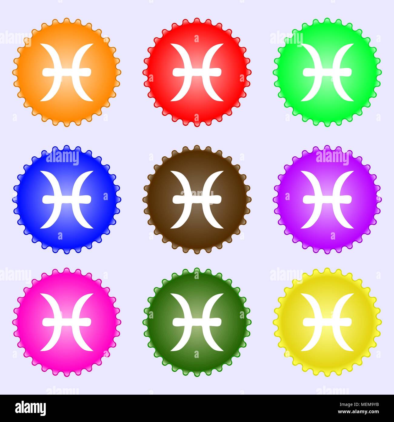Pisces zodiac sign icon sign. Big set of colorful, diverse, high-quality buttons. Vector illustration Stock Vector
