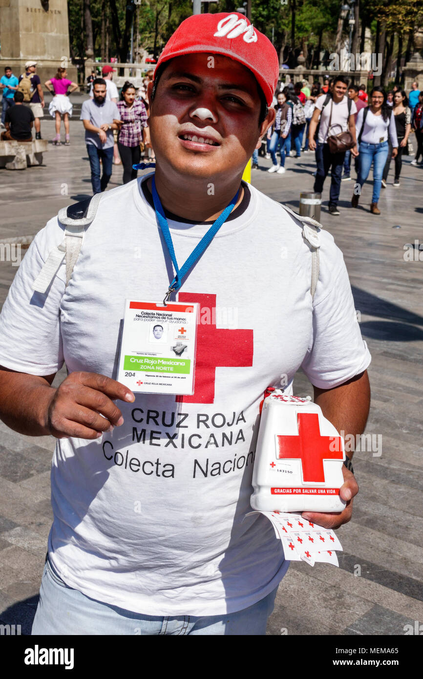 Mexico City,Hispanic Centro historico historic Center Centre,Alameda Central,public park,national fund-raising campaign,Mexican Red Cross,boy boys,mal Stock Photo