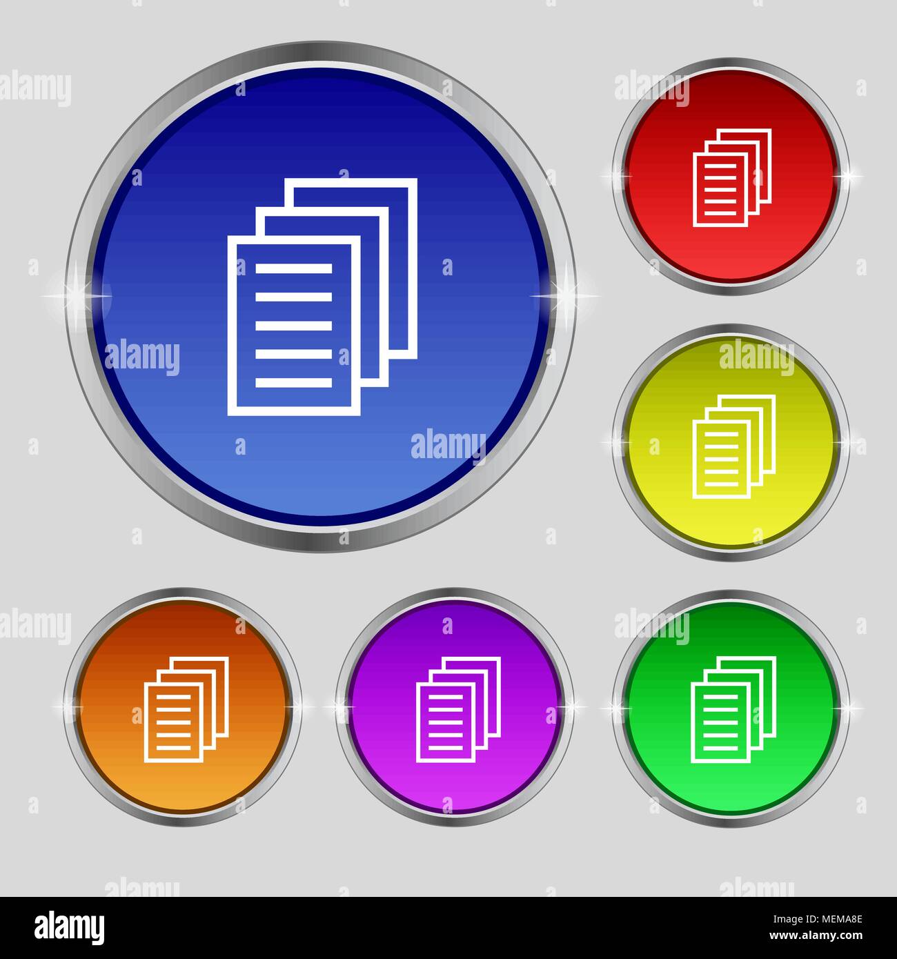 Copy file, Duplicate document icon sign. Round symbol on bright ...
