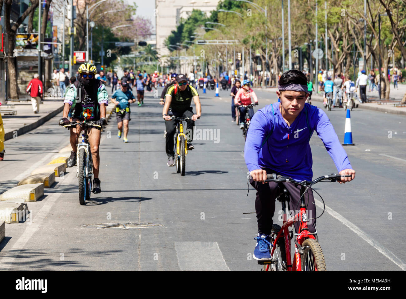 Mexico City,Hispanic,historic Center Centre,Avenida Juarez,Muevete en Bici,Move by Bike,car-free Sundays bicycle bicycles bicycling riding biking ride Stock Photo