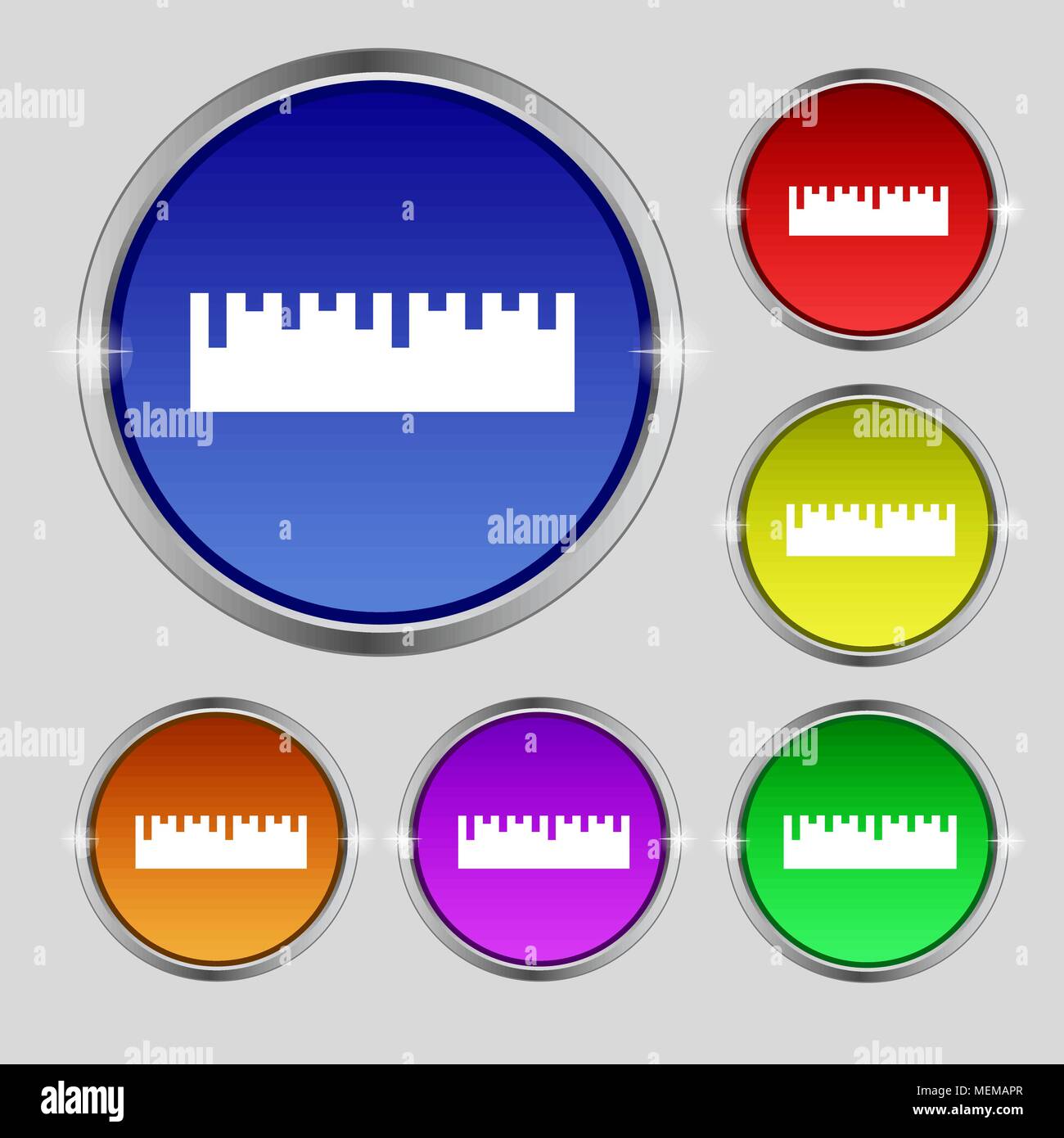 ruler icon sign. Round symbol on bright colourful buttons. Vector ...
