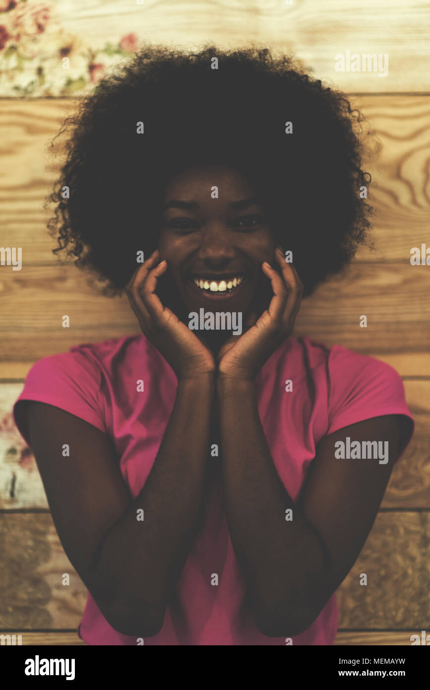 Portrait Of Cute African American Woman With Afro Hairstyle While
