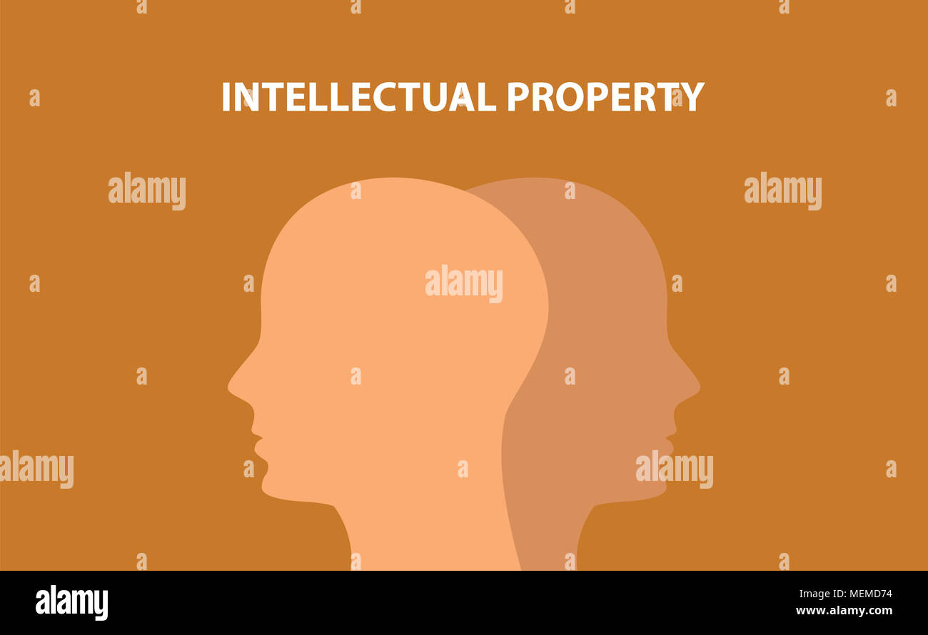 intellectual property concept illustration with human head silhouette and text over it with brown background vector Stock Photo