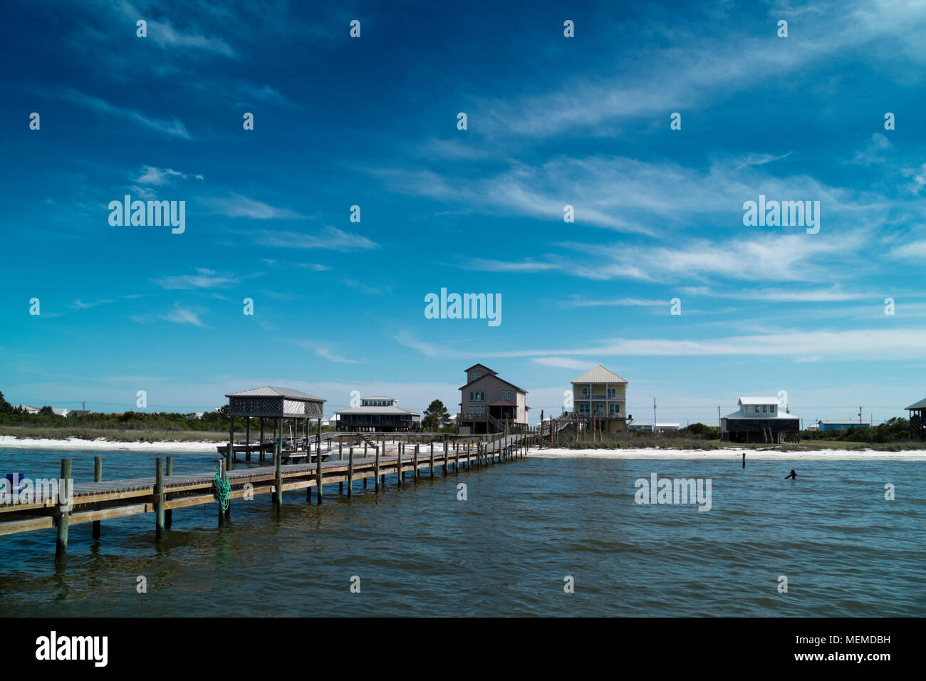 Private homes on the beach of Mobile Bay, Alabama. Stock Photo