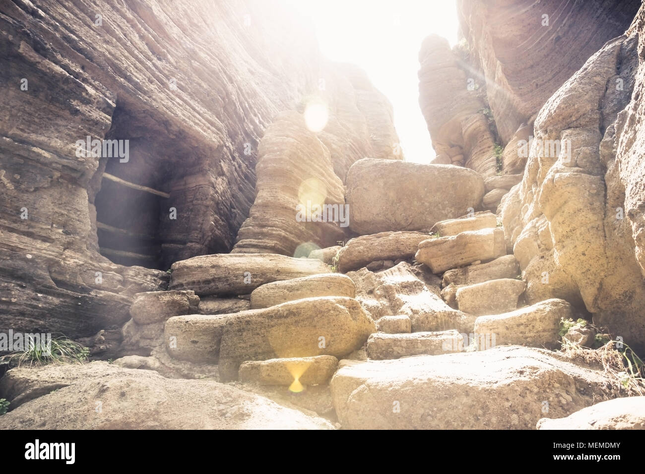 Trenches Cave In Cave trenches at stone path in sandstone of Japanese army left from ...