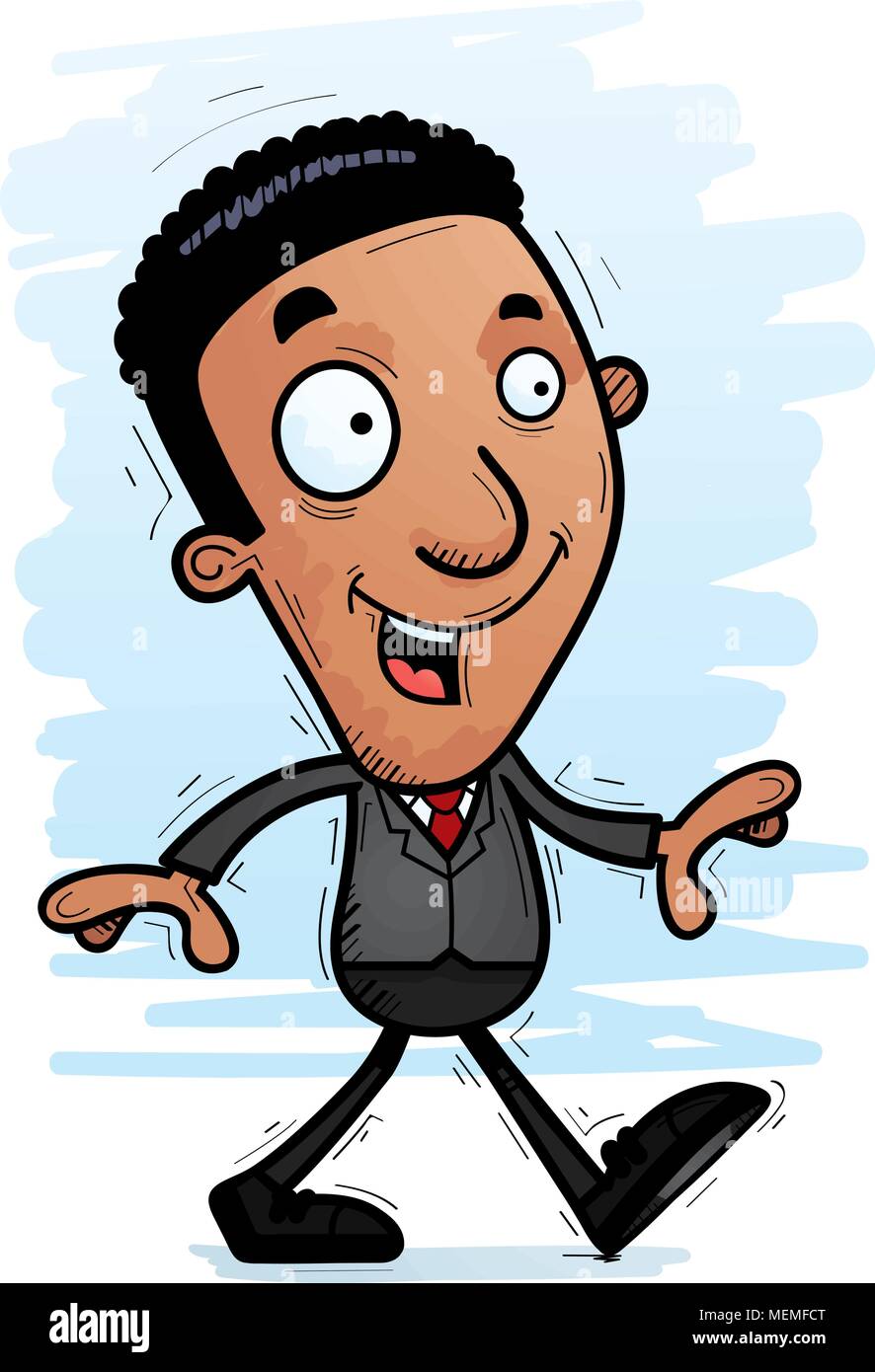 A cartoon illustration of a black businessman walking. Stock Vector
