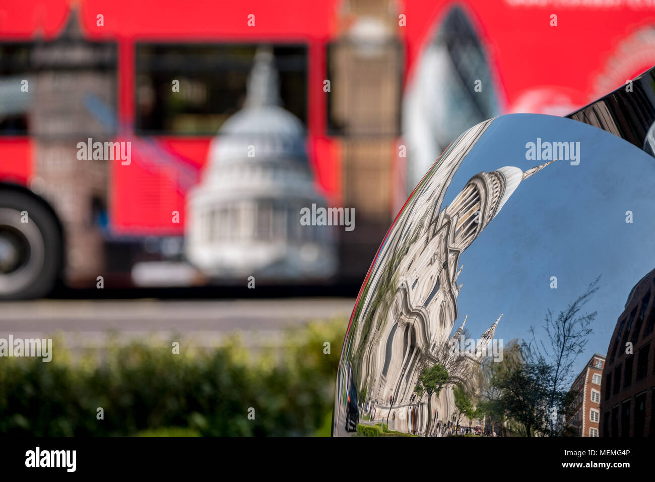 Distorted reflection of St Paul's Cathedral, London UK, reflected in ...