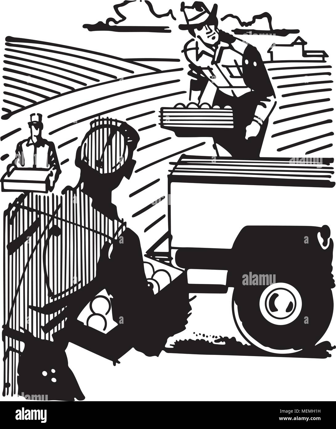 Farm Workers - Retro Clipart Illustration Stock Vector