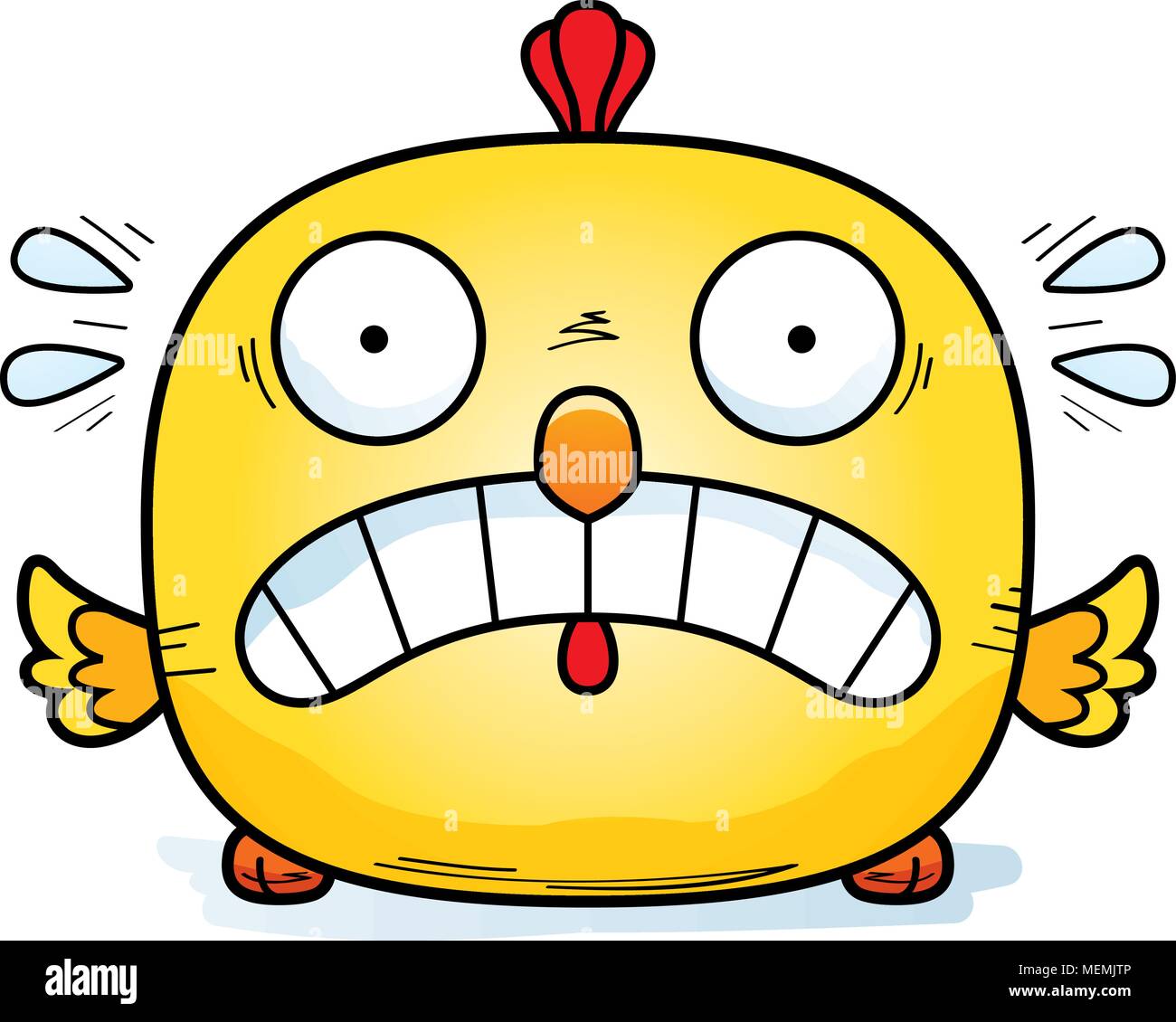 A cartoon illustration of a chicken looking scared. Stock Vector