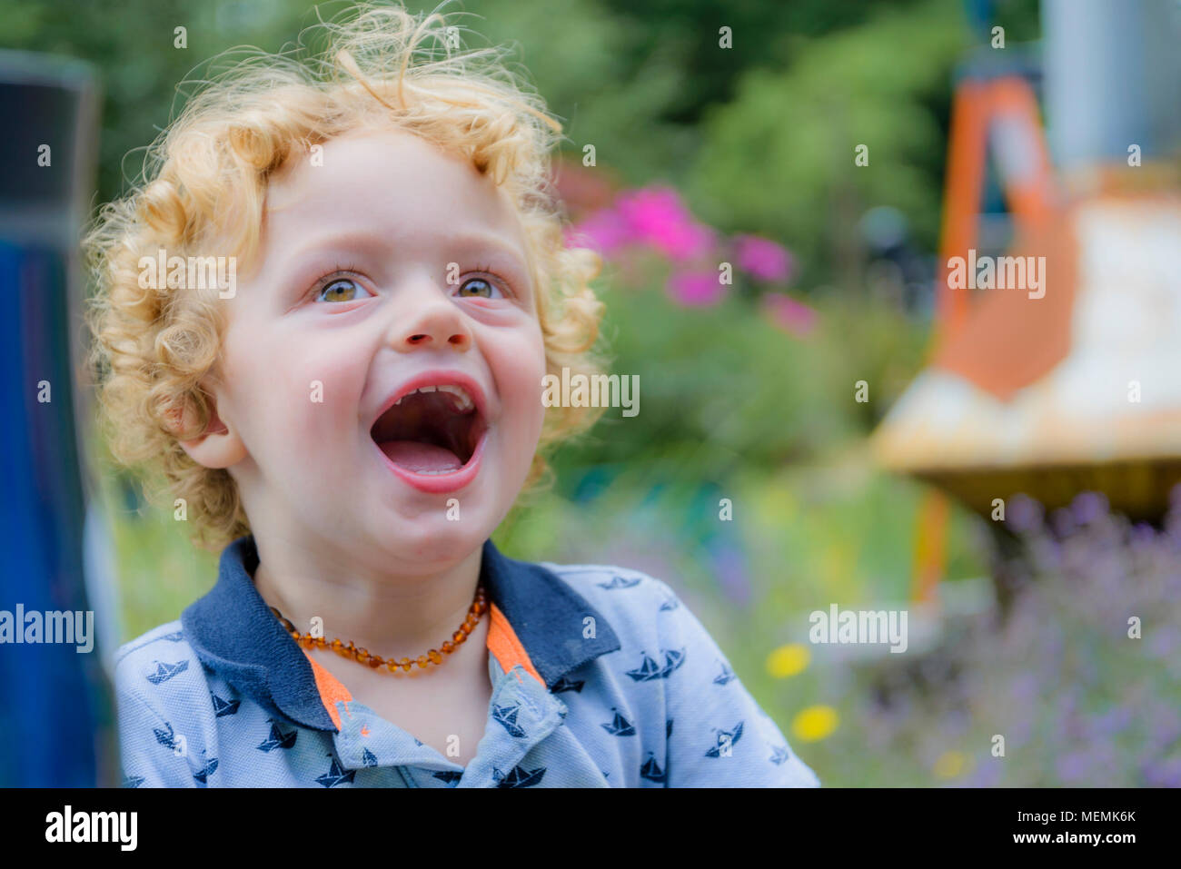 young boy, expression, surprise, joy Stock Photo