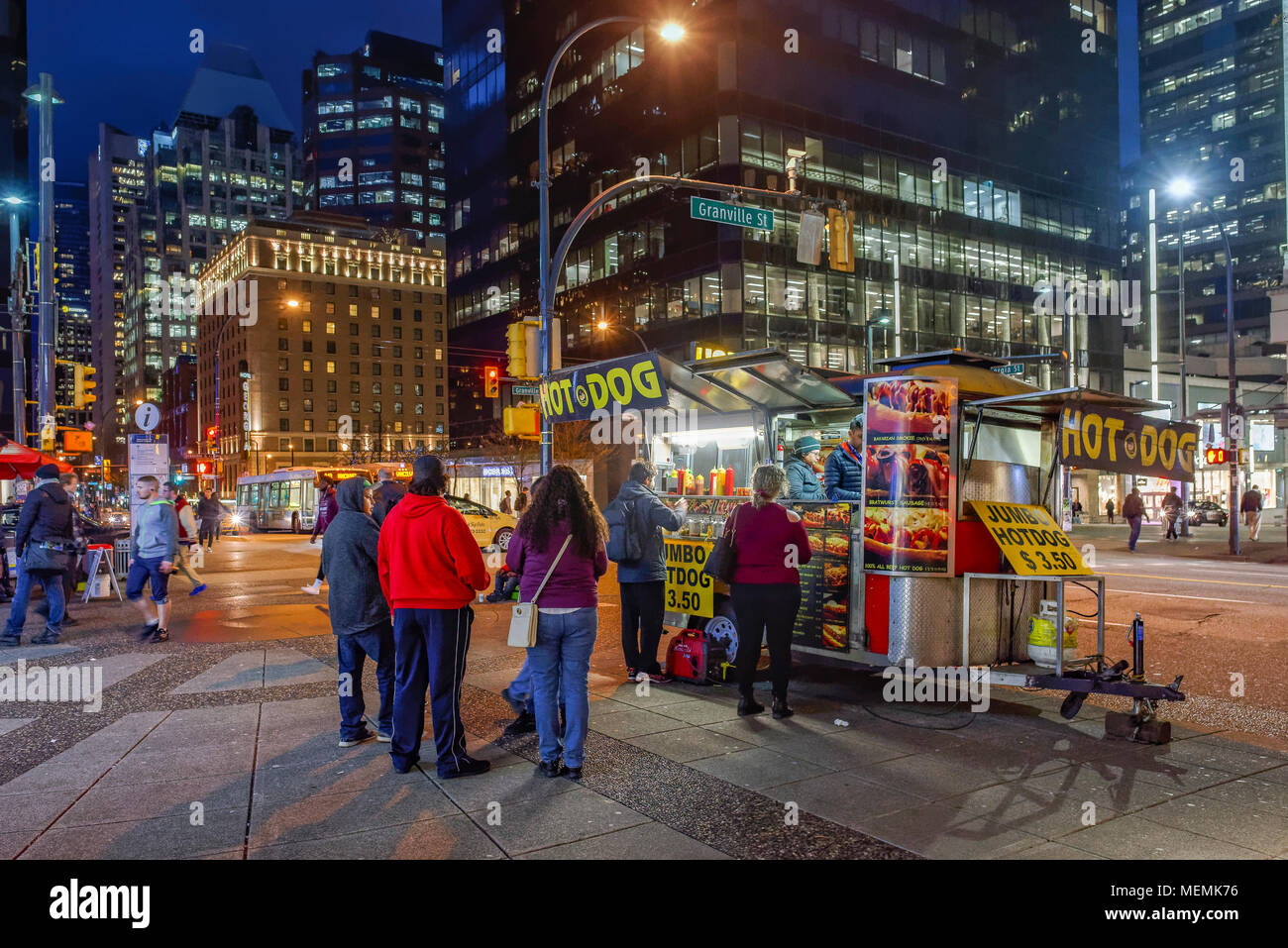 Hot Dog Food Truck, Granville Street, Downtown, Vancouver, British Columbia, Canada Stock Photo