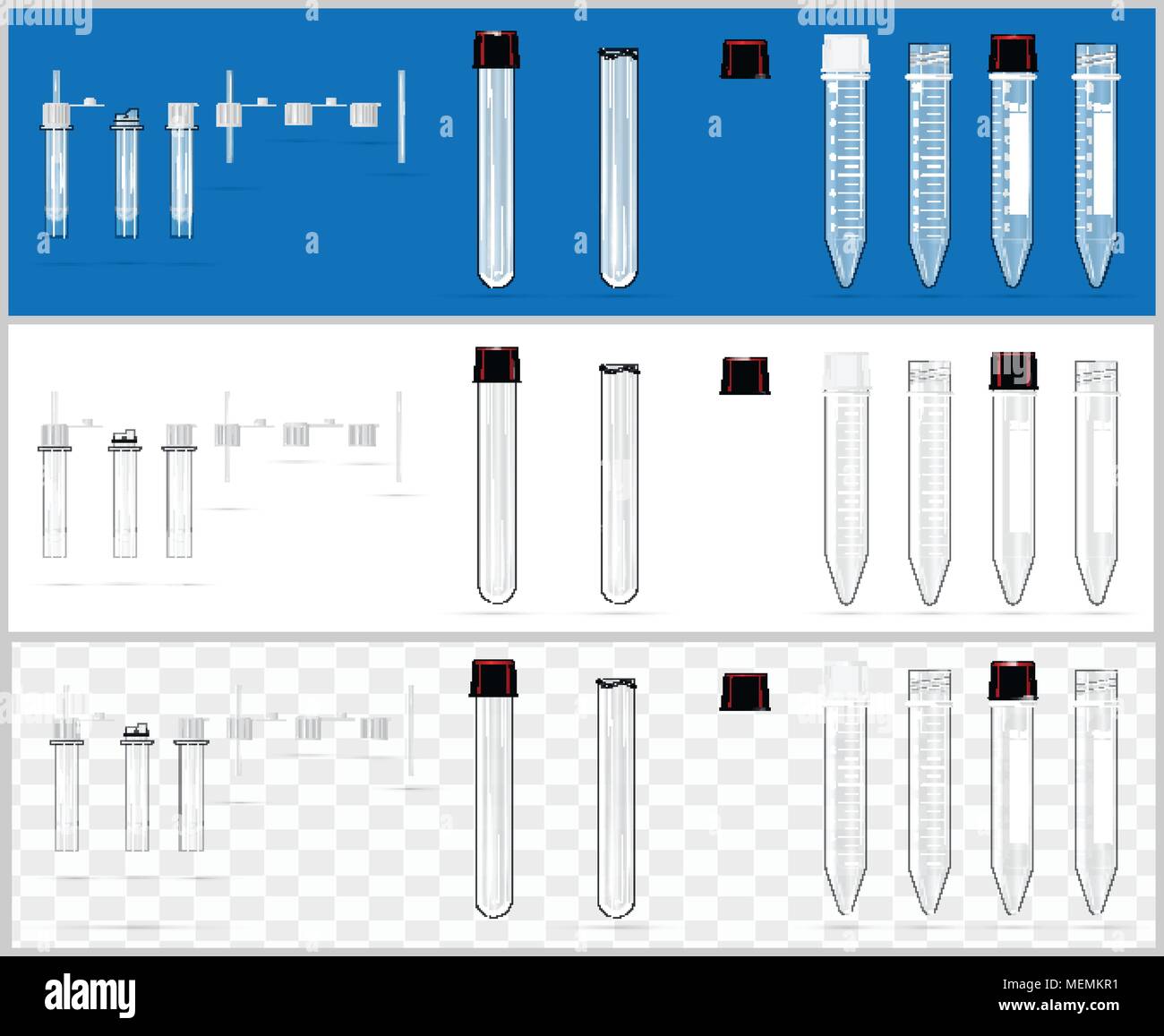 Sterile containers for analysis. Open and closed containers. Set of