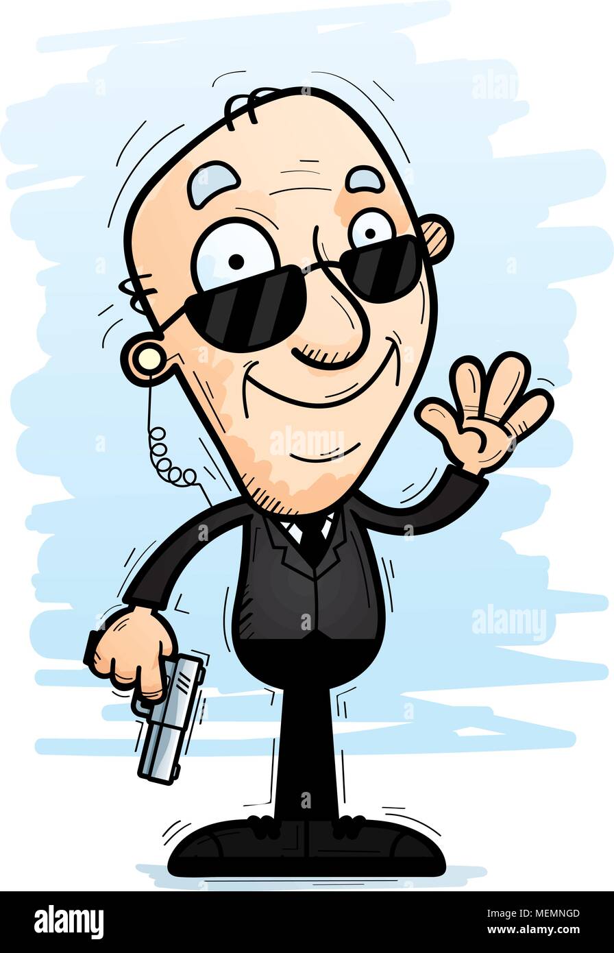 A cartoon illustration of a senior citizen man secret service agent ...