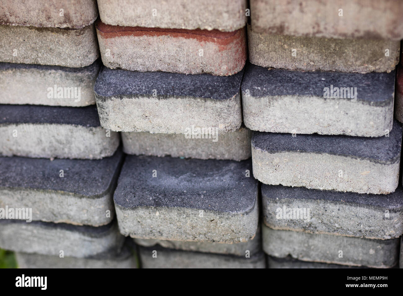 Concrete block used in construction. Building materials for paverists. Season of the spring. Stock Photo