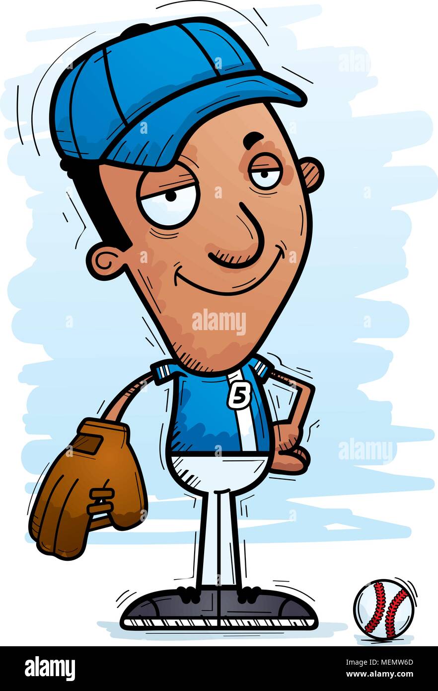 A cartoon illustration of a man baseball player running Stock