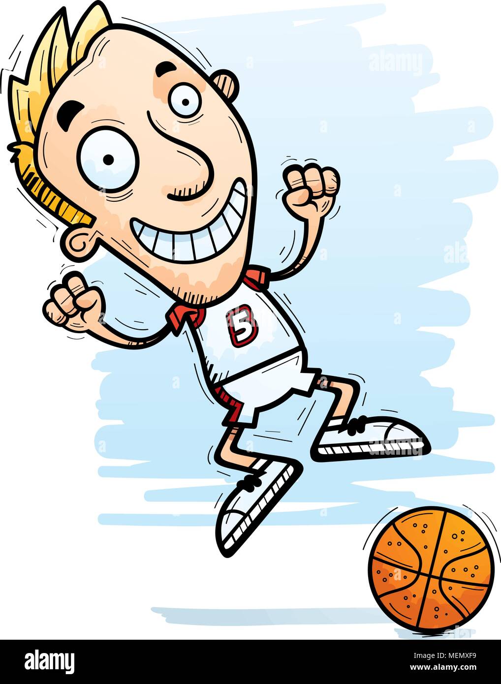 A cartoon illustration of a man basketball player jumping Stock Vector