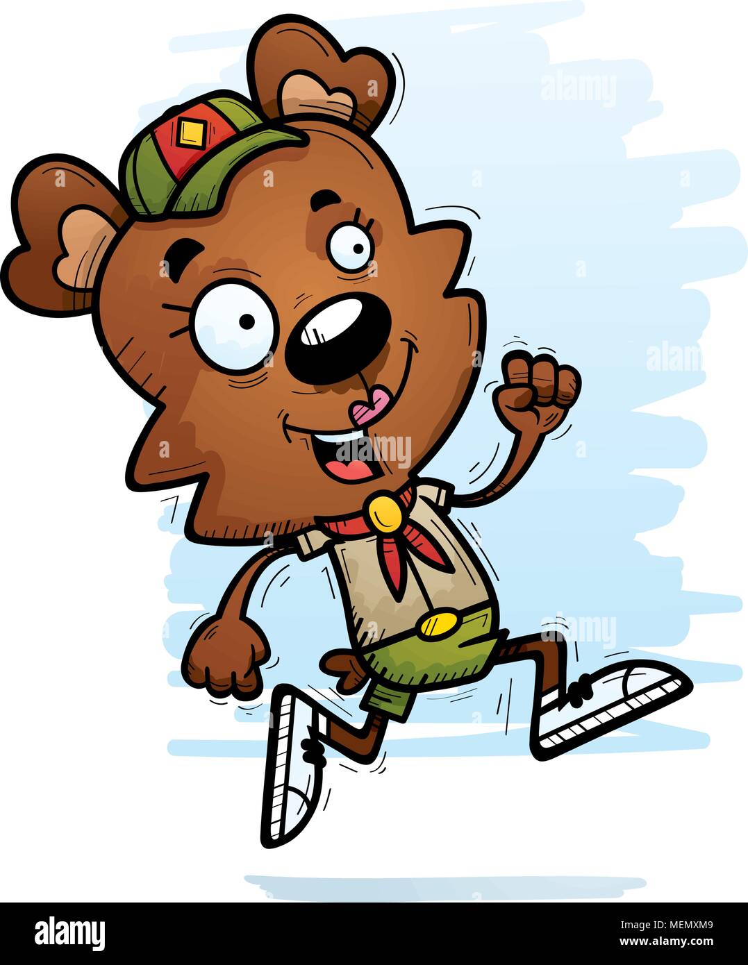 A cartoon illustration of a female bear scout running. Stock Vector