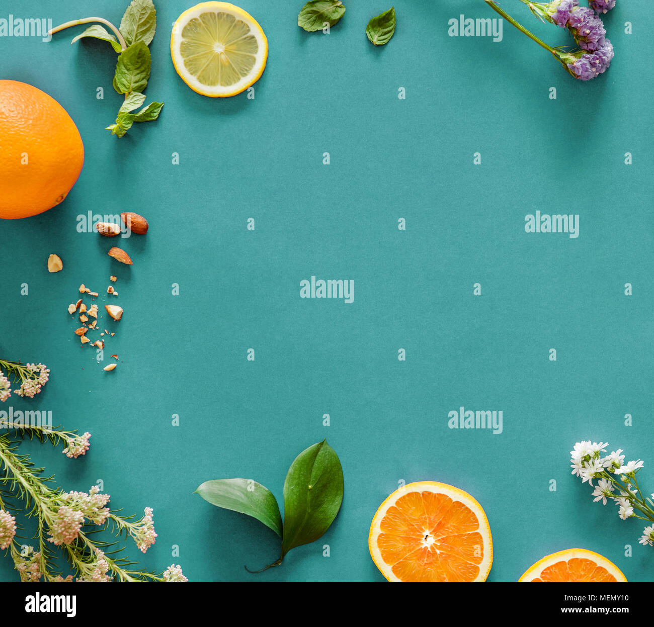Assortment of tropical citrus fruits background Stock Photo