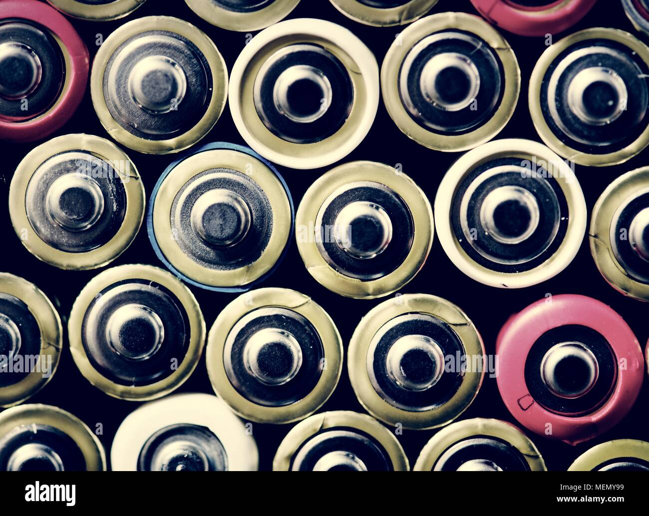 Alkaline battery background Stock Photo