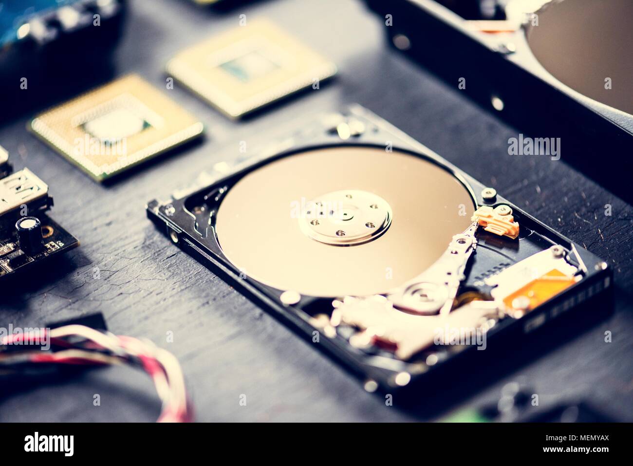 Closeup of computer hard disk drive Stock Photo