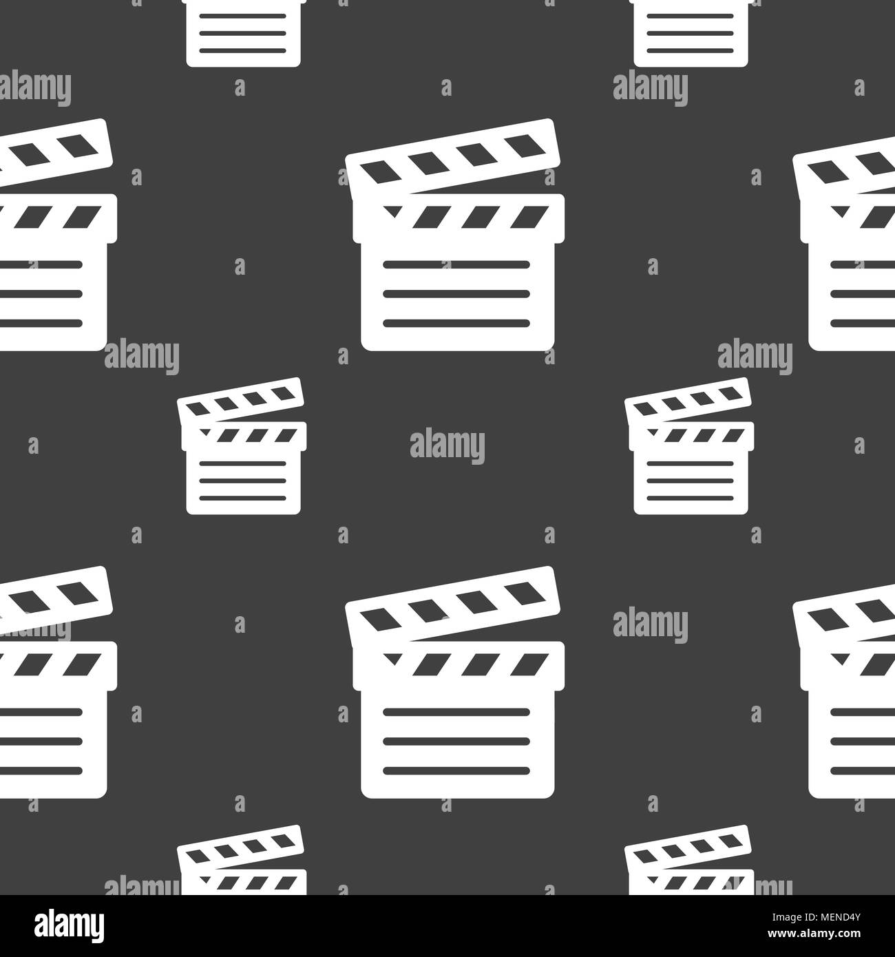 Cinema Clapper icon sign. Seamless pattern on a gray background. Vector ...